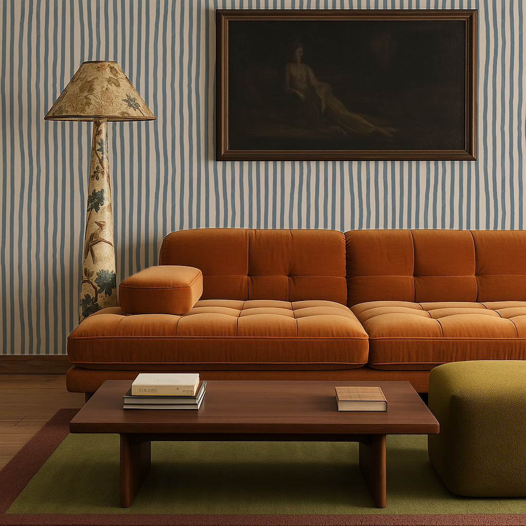 Dolce Stripe Wallpaper, off-white and dusty blue - Tampa Home & Garden Store