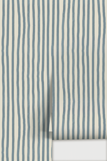 Dolce Stripe Wallpaper, off-white and dusty blue - Tampa Home & Garden Store