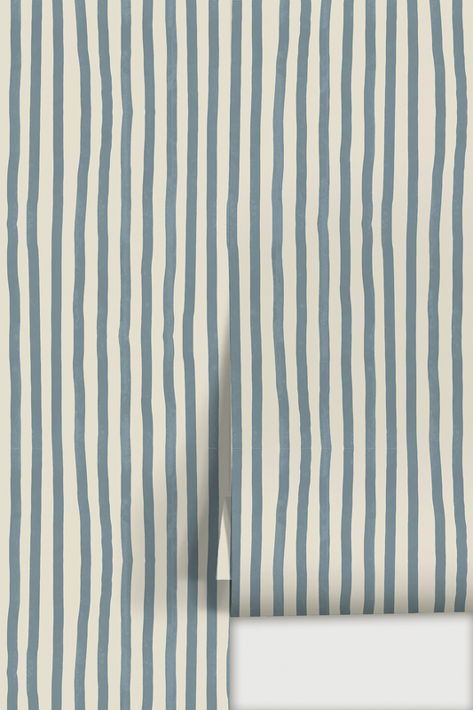 Dolce Stripe Wallpaper, off-white and dusty blue - Tampa Home & Garden Store