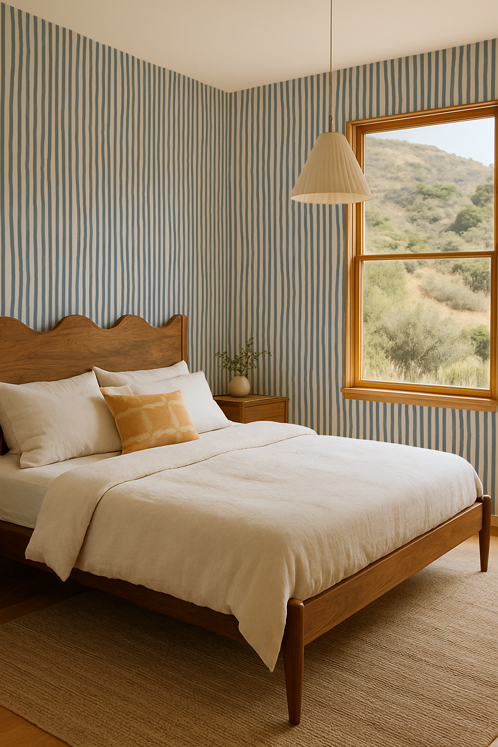 Dolce Stripe Wallpaper, off-white and dusty blue - Tampa Home & Garden Store