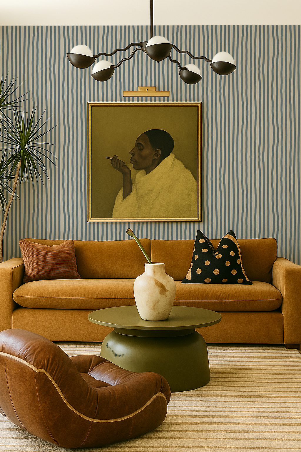 Dolce Stripe Wallpaper, off-white and dusty blue - Tampa Home & Garden Store