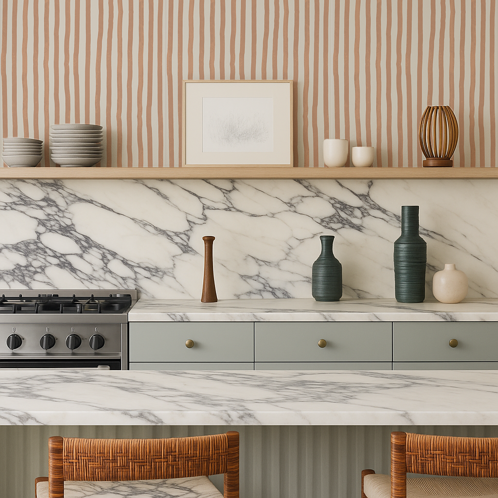 Dolce Stripe Wallpaper, off-white and peach - Tampa Home & Garden Store