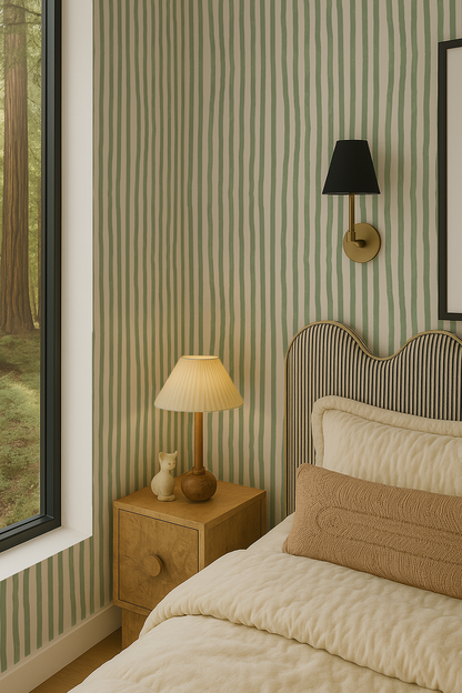 Dolce Stripe Wallpaper, off-white and sage - Tampa Home & Garden Store