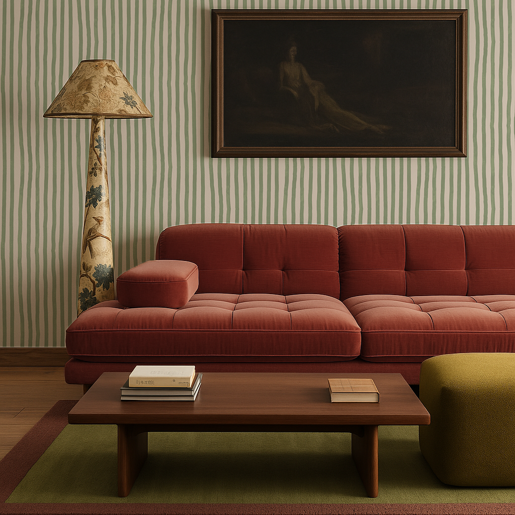 Dolce Stripe Wallpaper, off-white and sage - Tampa Home & Garden Store