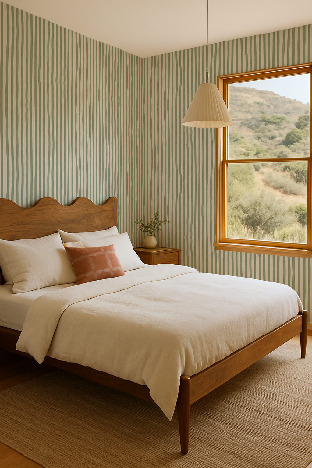 Dolce Stripe Wallpaper, off-white and sage - Tampa Home & Garden Store