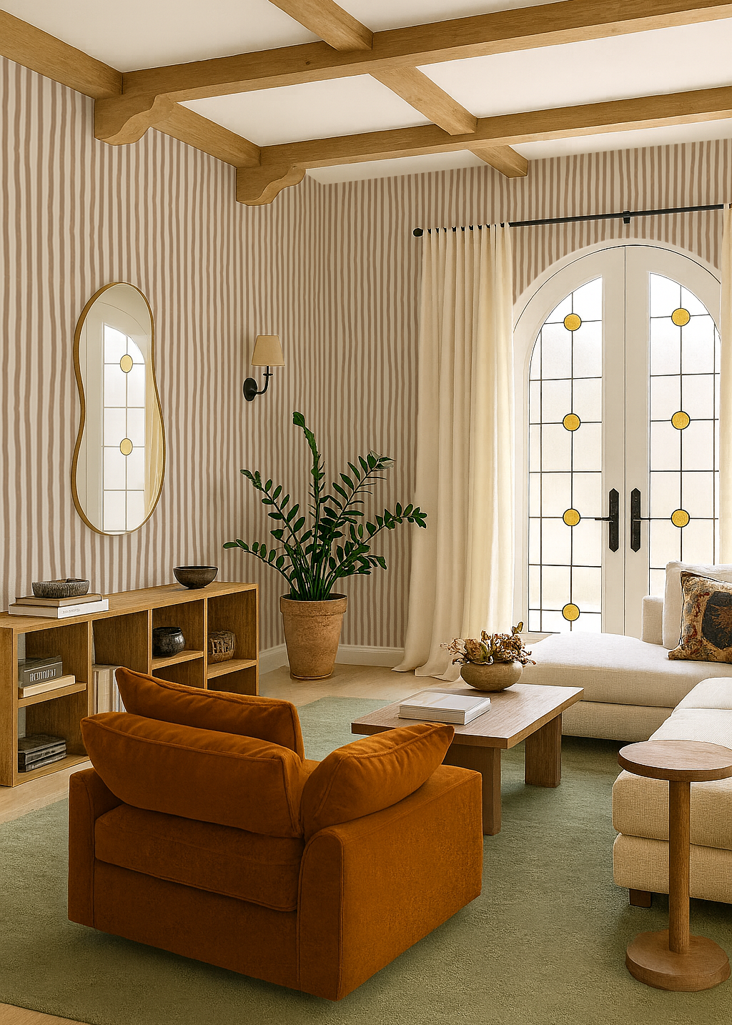 Dolce Stripe Wallpaper, off-white and tan - Tampa Home & Garden Store