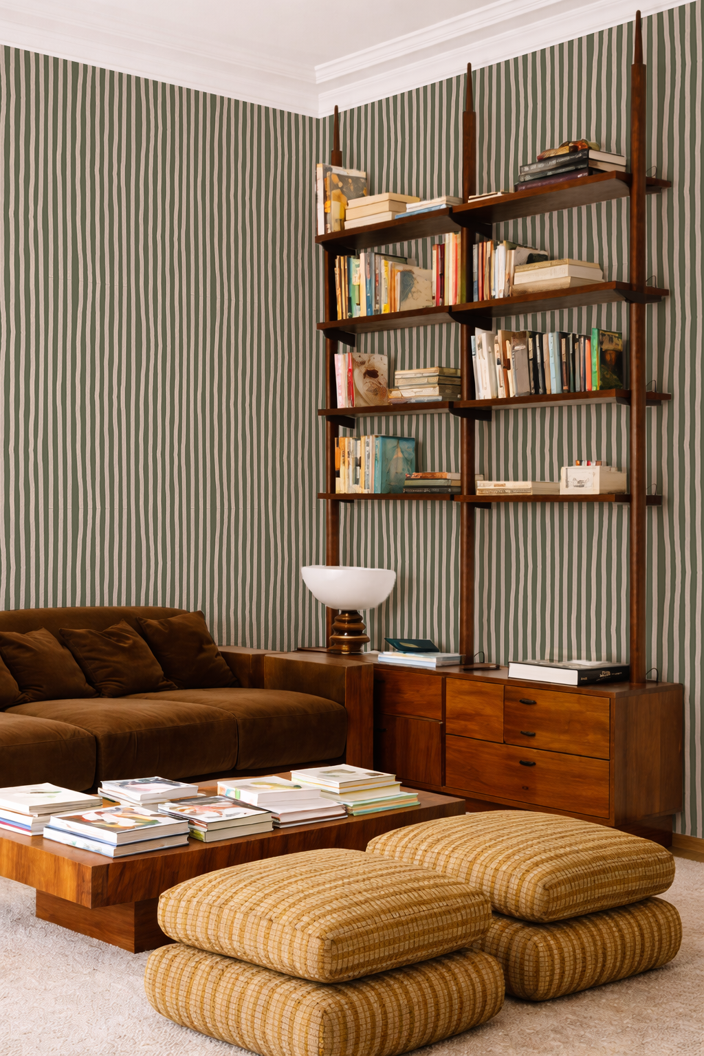 Dolce Stripe Wallpaper, olive green and tan - Tampa Home & Garden Store