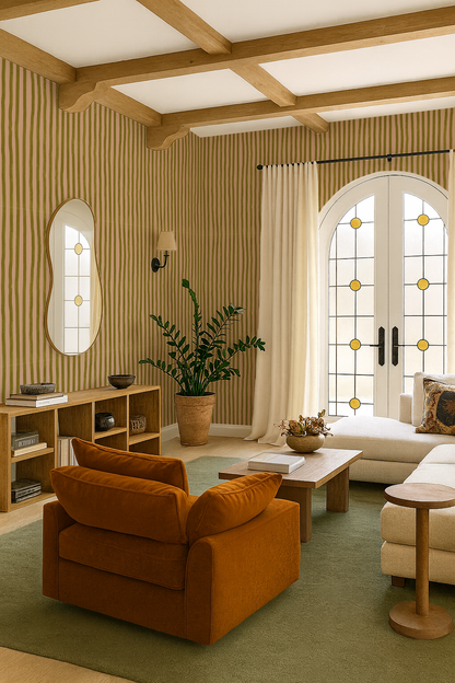Dolce Stripe Wallpaper, peach and chartreuse - Tampa Home & Garden Store