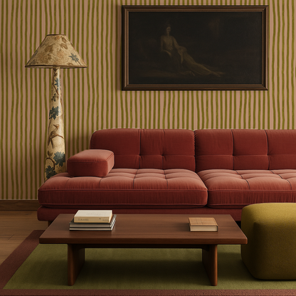 Dolce Stripe Wallpaper, peach and chartreuse - Tampa Home & Garden Store