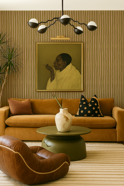 Dolce Stripe Wallpaper, peach and chartreuse - Tampa Home & Garden Store