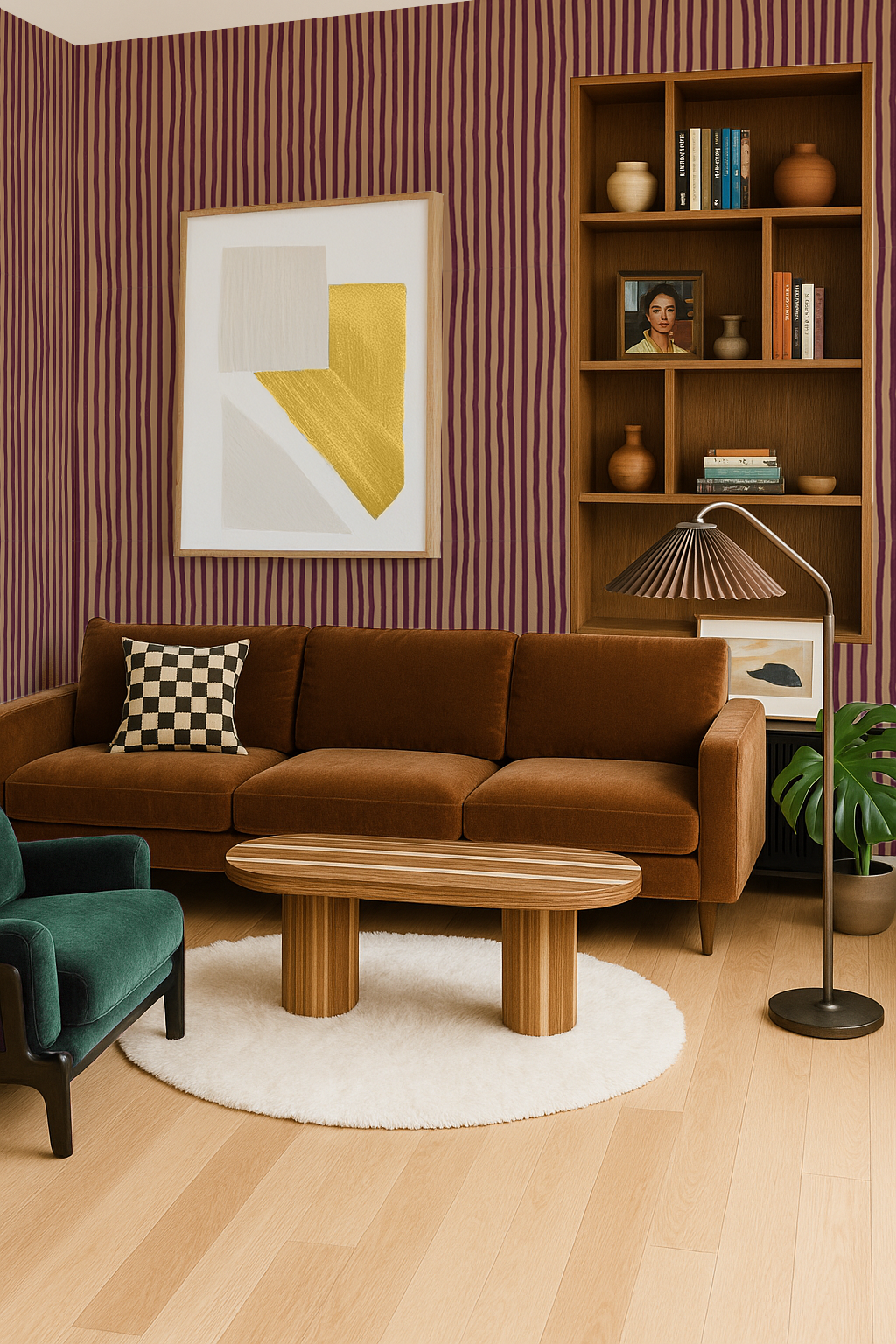 Dolce Stripe Wallpaper, peach and eggplant - Tampa Home & Garden Store
