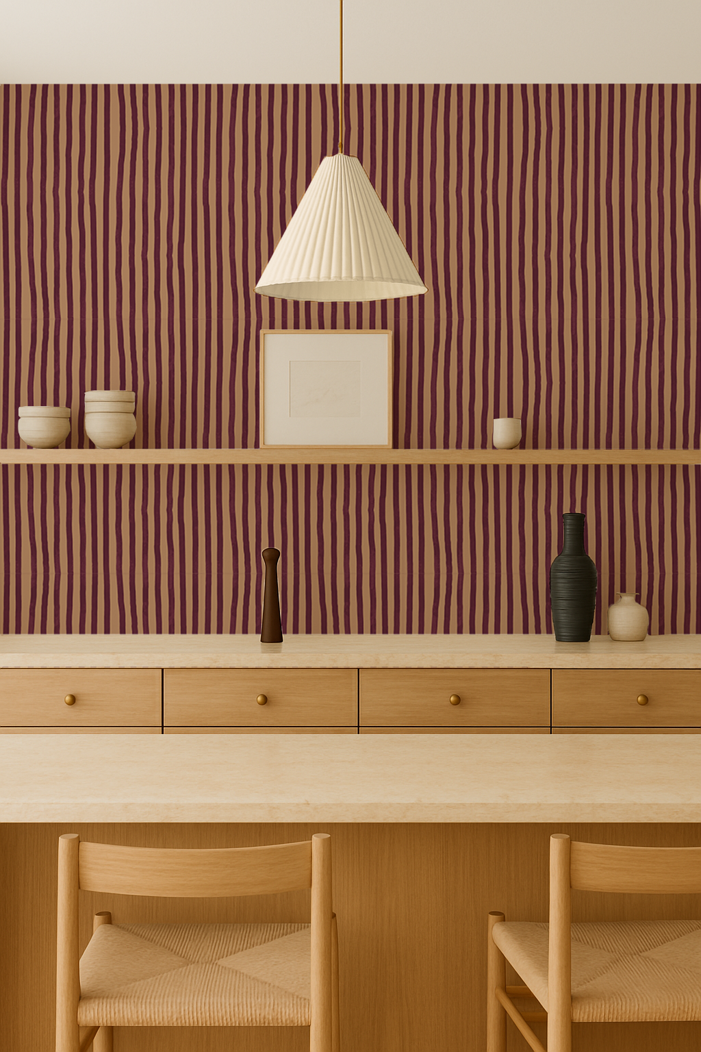 Dolce Stripe Wallpaper, peach and eggplant - Tampa Home & Garden Store