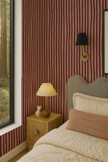 Dolce Stripe Wallpaper, peach and eggplant - Tampa Home & Garden Store