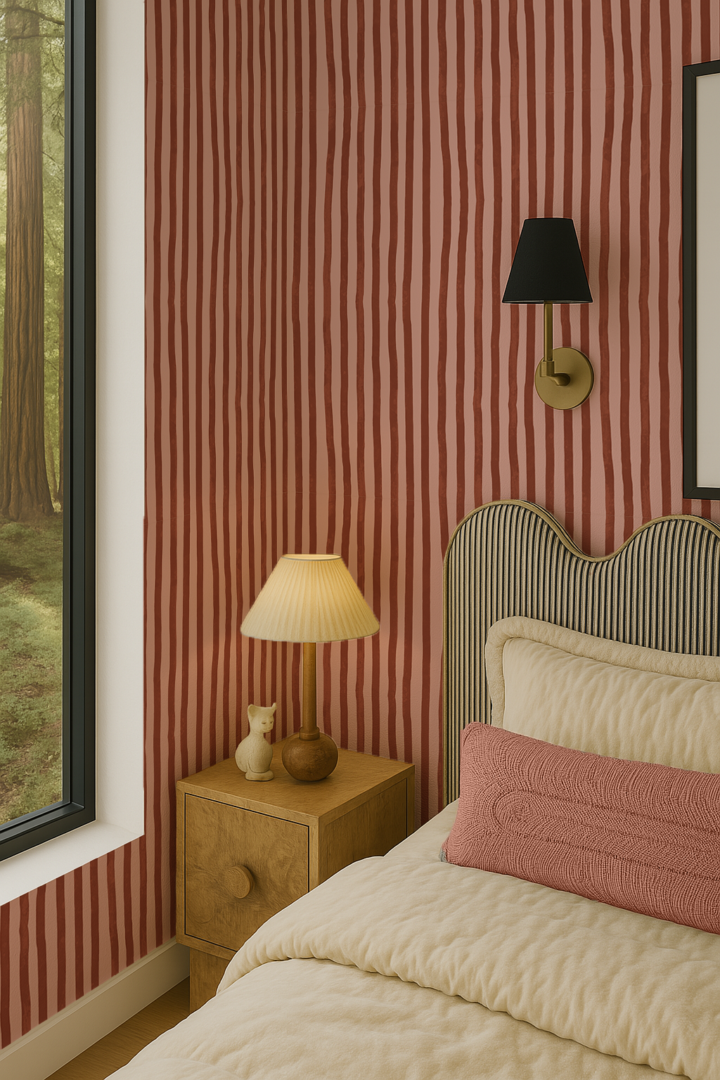 Dolce Stripe Wallpaper, pink and brick red - Tampa Home & Garden Store