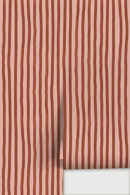 Dolce Stripe Wallpaper, pink and brick red - Tampa Home & Garden Store