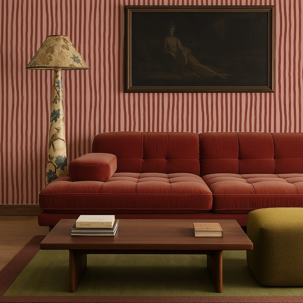 Dolce Stripe Wallpaper, pink and brick red - Tampa Home & Garden Store