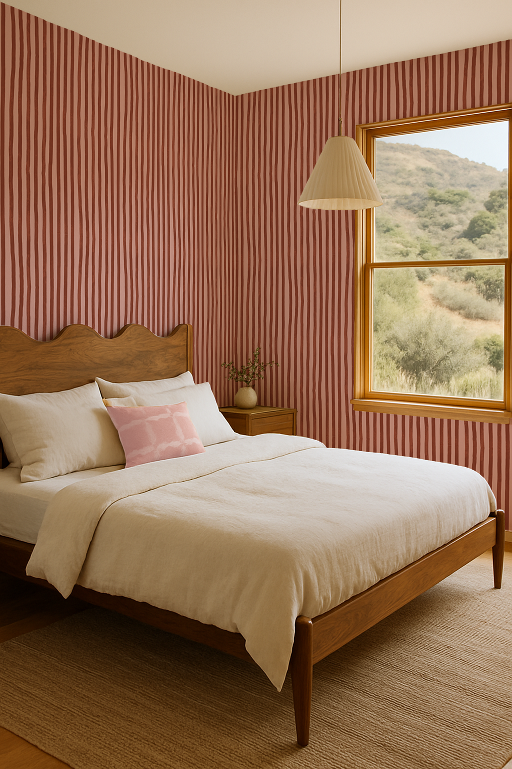 Dolce Stripe Wallpaper, pink and brick red - Tampa Home & Garden Store