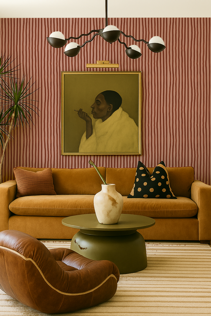 Dolce Stripe Wallpaper, pink and brick red - Tampa Home & Garden Store