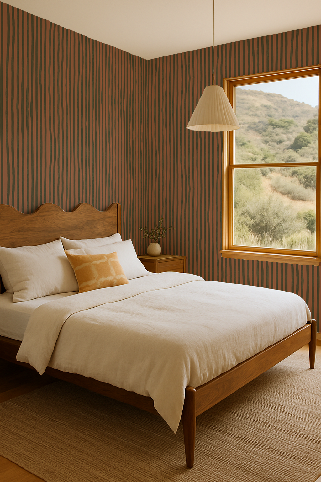 Dolce Stripe Wallpaper, terra cotta and olive - Tampa Home & Garden Store