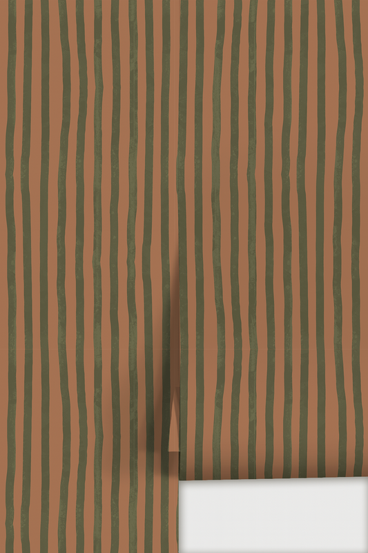 Dolce Stripe Wallpaper, terra cotta and olive - Tampa Home & Garden Store