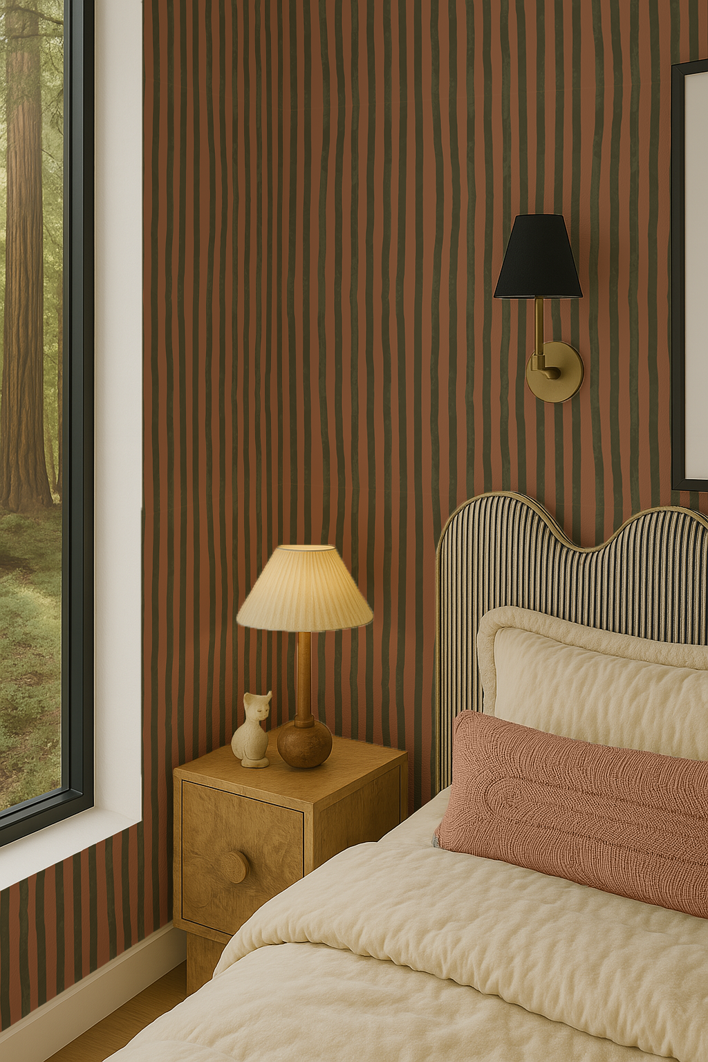 Dolce Stripe Wallpaper, terra cotta and olive - Tampa Home & Garden Store