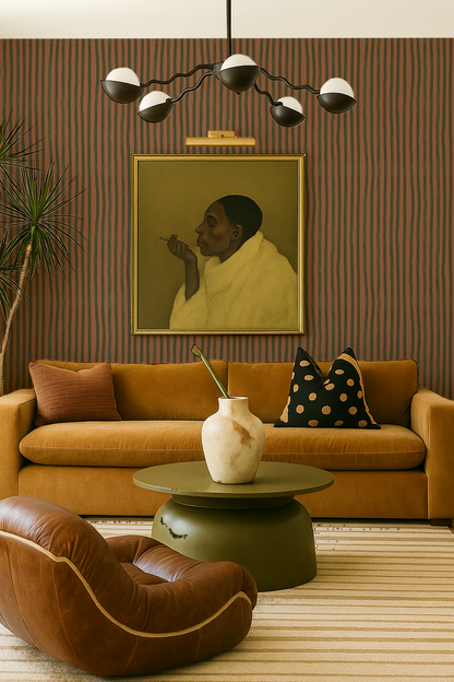 Dolce Stripe Wallpaper, terra cotta and olive - Tampa Home & Garden Store