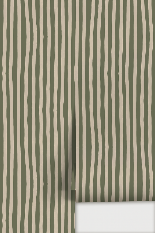 Dolce Stripe Wallpaper, olive green and tan - Tampa Home & Garden Store