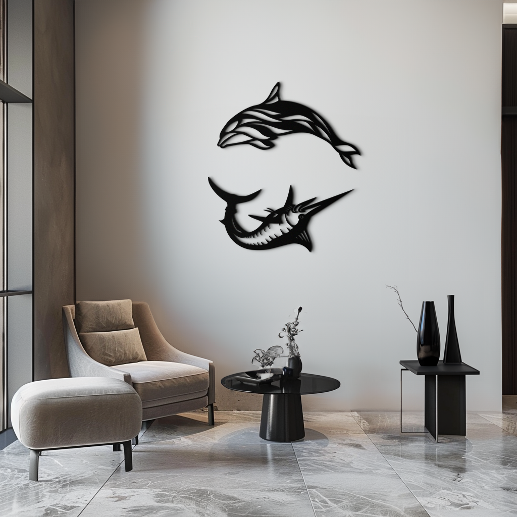 Dolphin & Marlin Metal Wall Art - Ocean-Inspired Modern Steel Decor - KAF084 - Tampa Home & Garden Store