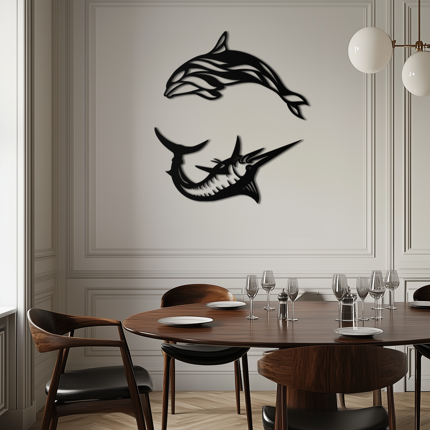 Dolphin & Marlin Metal Wall Art - Ocean-Inspired Modern Steel Decor - KAF084 - Tampa Home & Garden Store