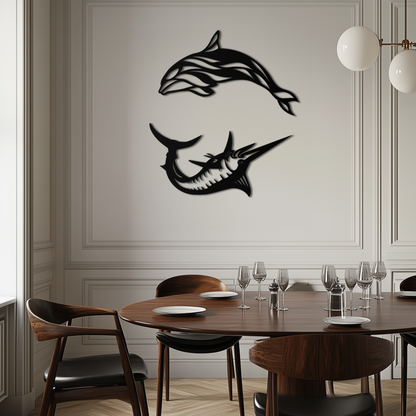 Dolphin & Marlin Metal Wall Art - Ocean-Inspired Modern Steel Decor - KAF084 - Tampa Home & Garden Store