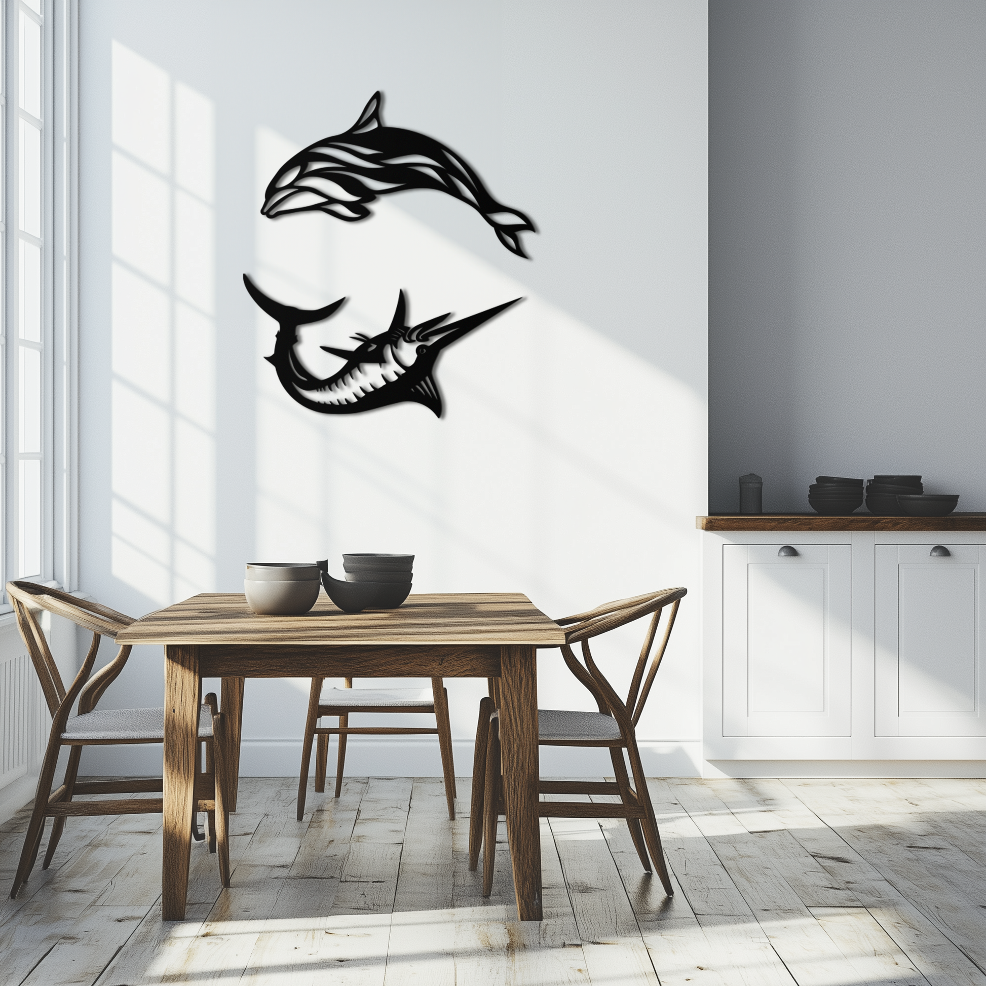 Dolphin & Marlin Metal Wall Art - Ocean-Inspired Modern Steel Decor - KAF084 - Tampa Home & Garden Store