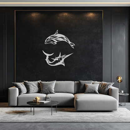Dolphin & Marlin Metal Wall Art - Ocean-Inspired Modern Steel Decor - KAF084 - Tampa Home & Garden Store