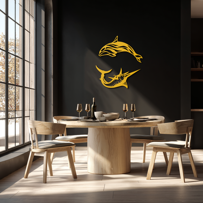 Dolphin & Marlin Metal Wall Art - Ocean-Inspired Modern Steel Decor - KAF084 - Tampa Home & Garden Store