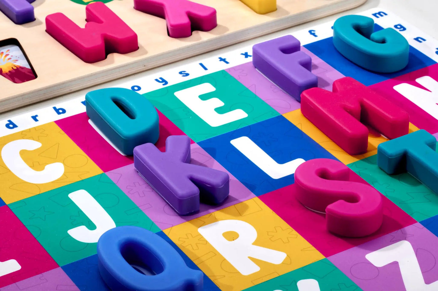 ABC Find & Fit Puzzle with bright colorful foam letters on a multicolor alphabet mat on Tampa Home & Garden Store