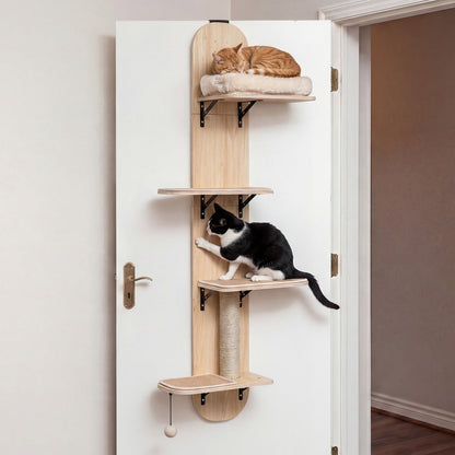 Door Hanging Cat Climber 4-level Height Adjustable with Plush Bed