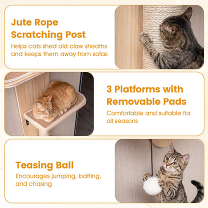 Door Hanging Cat Climber 4-level Height Adjustable with Plush Bed