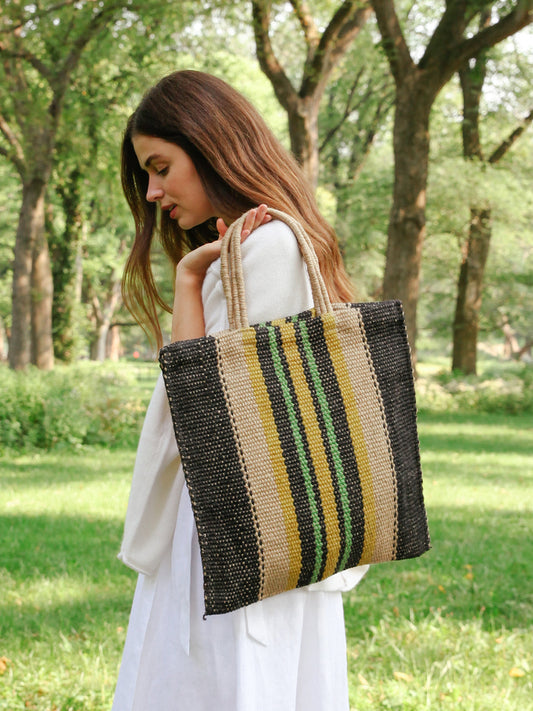 Dora Jute Tote Bag - Multi Navy - Tampa Home & Garden Store
