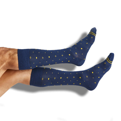 Navy Gold Mixed Socks 4 Pack by DeadSoxy navy blue socks with yellow dot pattern on Tampa Home & Garden Store