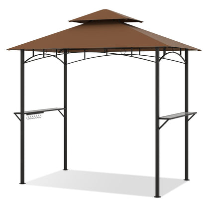 Cenador Doble Techo para Barbacoa de Exterior con 2 Estantes y 7 Ganchos-Beige
