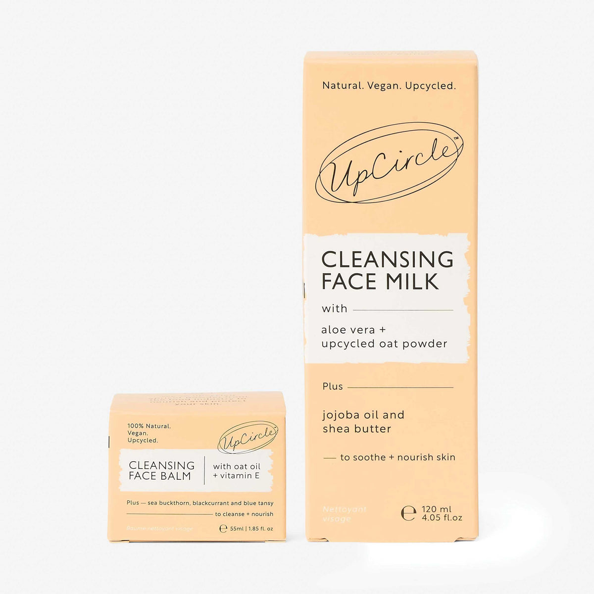UpCircle Double Cleansing Duo; peach two-item set showing cleansing face milk and balm on Tampa Home & Garden Store