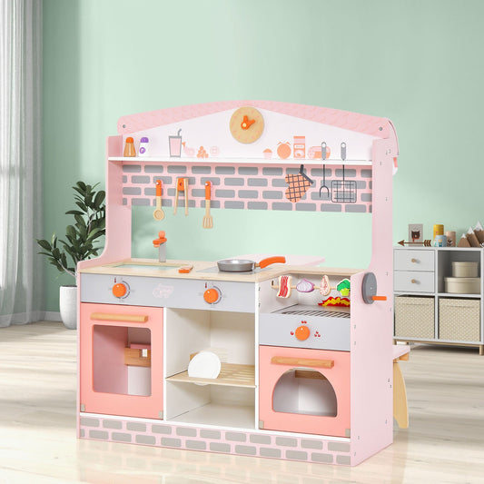 Double-Sided Kids Play Kitchen Set with Canopy and 2 Seats - Tampa Home & Garden Store