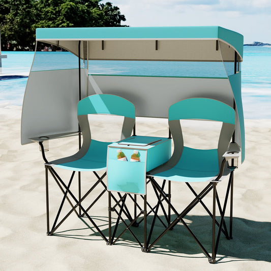 Double Beach Chair with Adjustable Canopy and 3 -Side Shading Curtains - Tampa Home & Garden Store