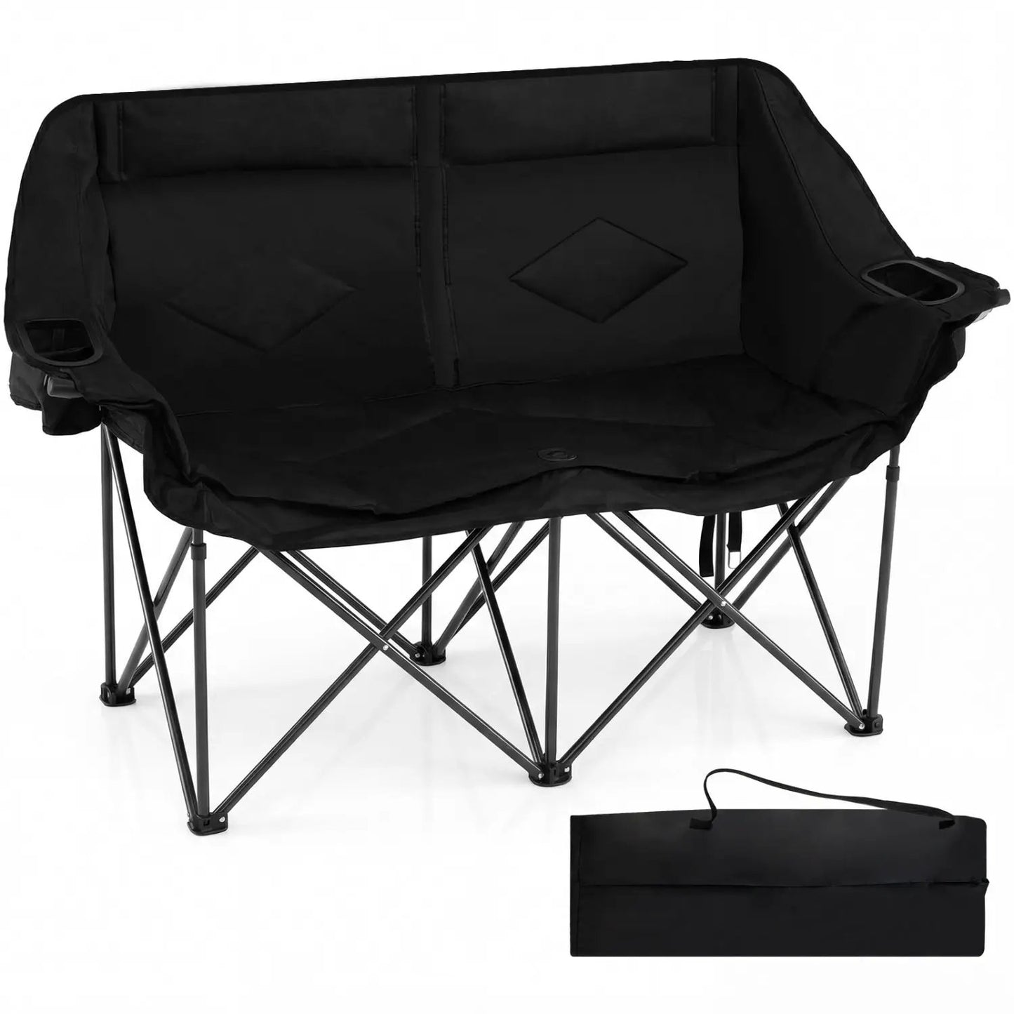 Double Camping Chair Cup Holders Mesh Pockets