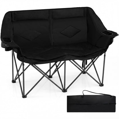 GemGear double camping chair with cup holders glass racks and mesh pockets black carry bag on Tampa Home & Garden Store