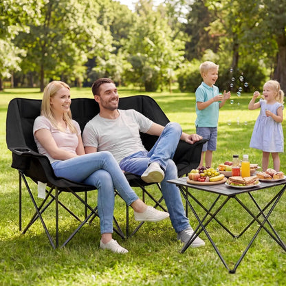 Double Camping Chair Cup Holders Mesh Pockets