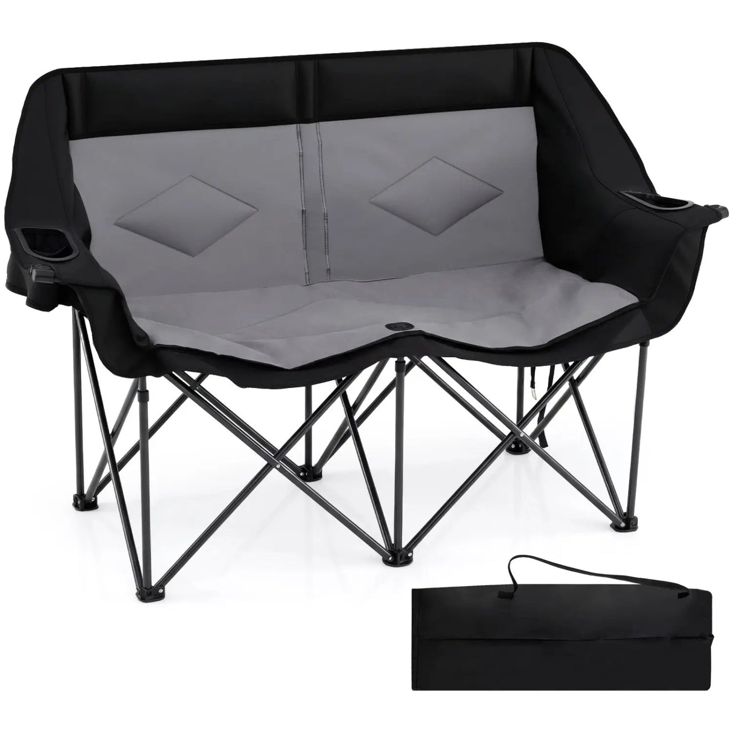 Double Camping Chair Cup Holders Mesh Pockets