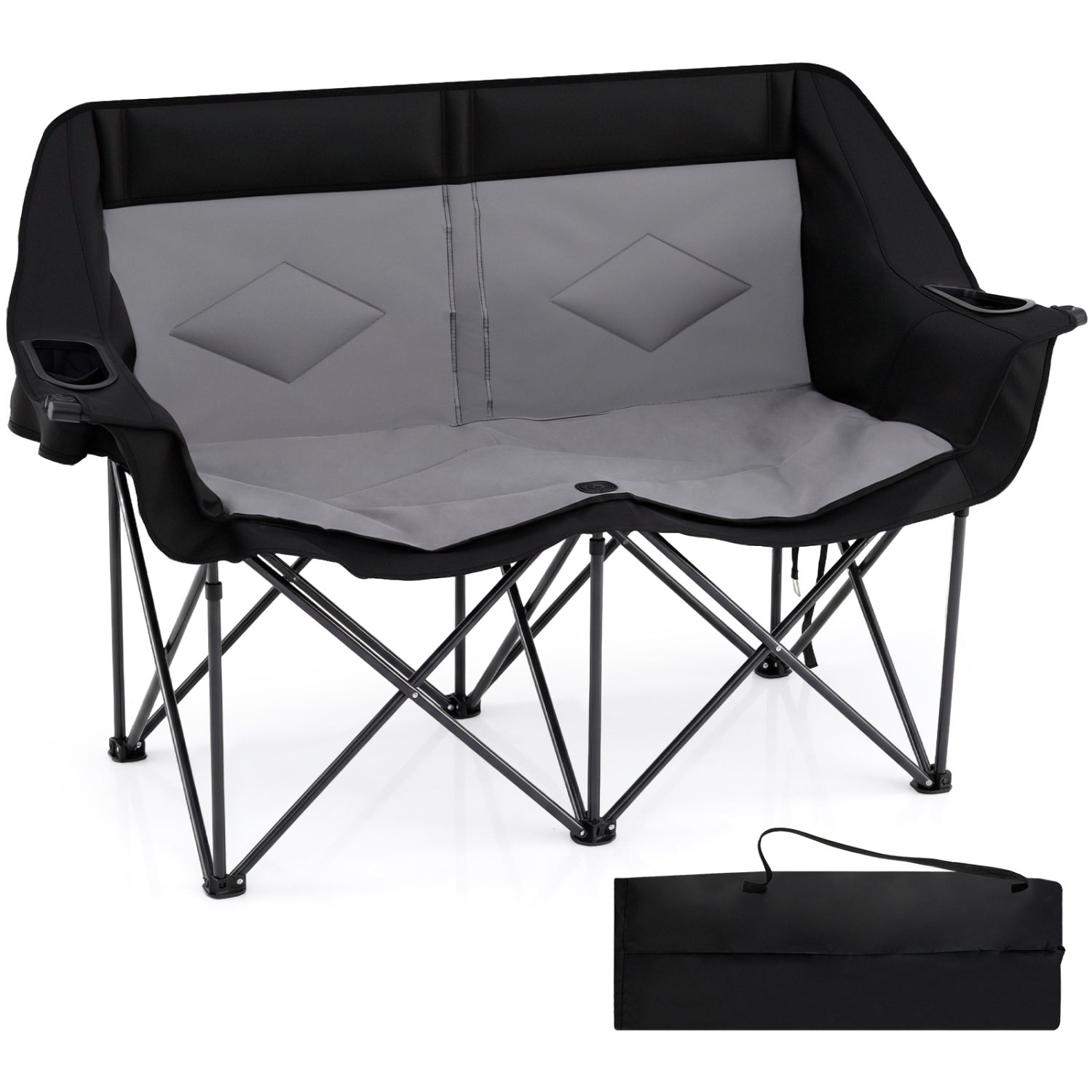 GemGear double camping chair with cup holders, glass racks and mesh pockets, grey seat on Tampa Home & Garden Store