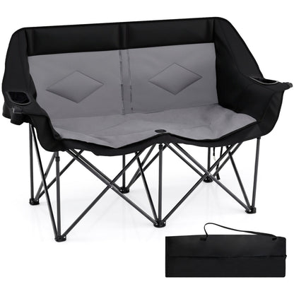 GemGear double camping chair with cup holders, glass racks and mesh pockets, grey seat on Tampa Home & Garden Store
