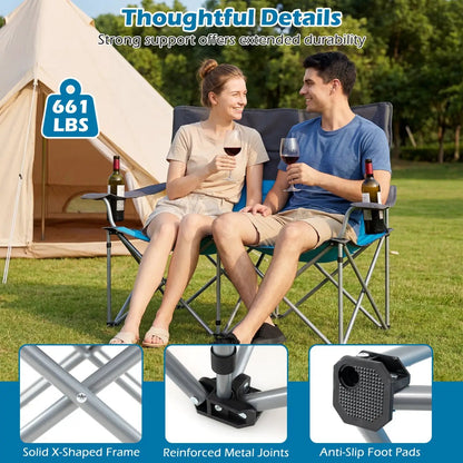 Double Camping Chair with Carry Bag Cup Holders