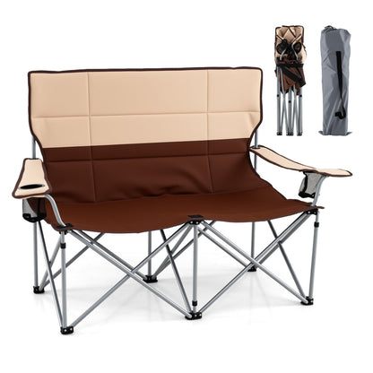GemGear double camping chair with beige/brown cushions and cup holders, carry bag included on Tampa Home & Garden Store